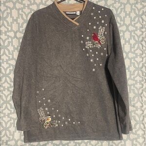 Croft & Barrow Charcoal Sweater with Red and White Bird Design